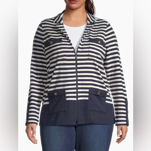 NIC+ZOE Jackets & Blazers - NIC+ZOE Plus Size Striped City Charm Cotton Knit Blazer